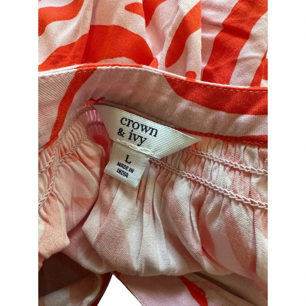 Crown & Ivy Womens Orange Zebra Print 3/4 Sleeve Button‎ Blouse Size L
